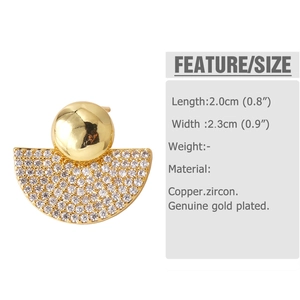 Macro shot of gold-plated copper earrings with micro-pave cubic zirconia stones