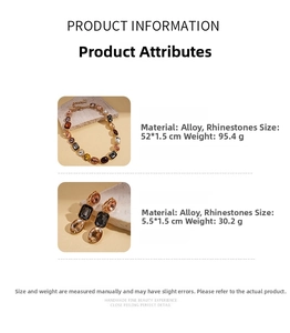 Detail view of rhinestone necklace and earring set with alloy chain dimensions