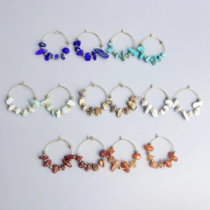 Bohemian Hoop Earrings With Stainless Steel And Natural Crushed Stone Vintage Handmade Jewelry For Women