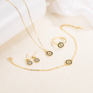 S925 Sterling Silver Devil's Eye Jewelry Set with black and white zircon stones