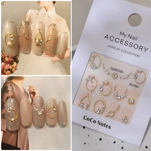 5D diamond and pearl nail art charms set with golden frames and MJ-062 card display
