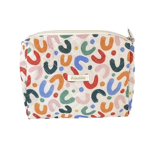 Quilted floral makeup bag with colorful abstract patterns and zipper closure