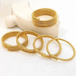 Golden snake texture open bangle with adjustable multilayer stainless steel design
