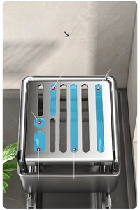 Top view of stainless steel knife holder showing detailed slot dimensions for kitchen storage