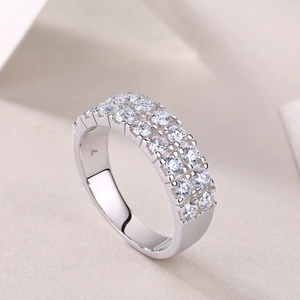 Elegant S925 sterling silver double row moissanite eternity ring with brilliant cut