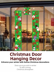Three-piece Merry Christmas door banner set with cartoon Santa and reindeer motifs