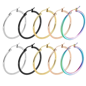 Stainless Steel Hoop Earrings Polished Minimalist High Fashion Jewelry Round Circle Latch Back For Women Men
