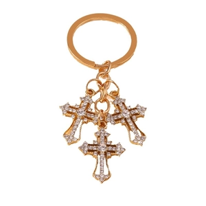 Luxurious gold cross keychain with sparkling rhinestones for bags and accessories