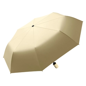 Automatic windproof beige folding umbrella for sun and rain protection with 8 ribs