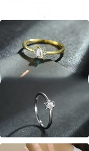 Macro detail of 925 silver ring featuring baguette-cut stones in gold and silver finish
