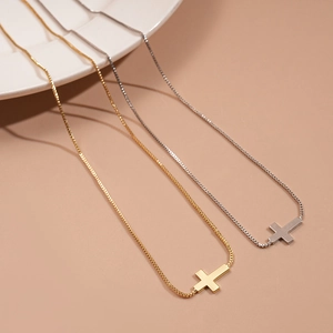 Minimalist 18k gold plated and silver cross pendant necklaces with fine box chains