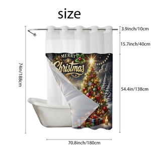 Christmas shower curtain with trees print, waterproof polyester, size 180x188cm with hooks