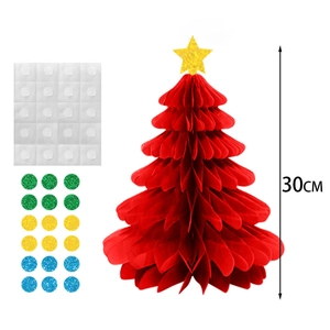 30cm red honeycomb paper Christmas tree centerpiece with gold glitter star and sequins