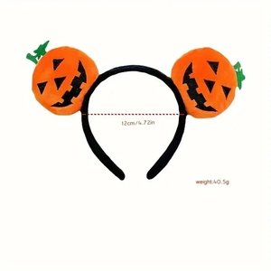 Funny pumpkin headband for Halloween party featuring plush demon doll and 12cm inner width