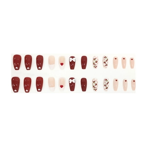 Sweet summer press-on nails set with red hearts, bows and cherry checkered designs