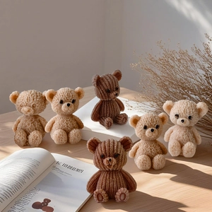 Mini teddy bear silicone mold for DIY candles with realistic 3D knitted texture design