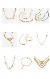 Collection of 18K gold stainless steel necklaces with pearls, stars and heart charms