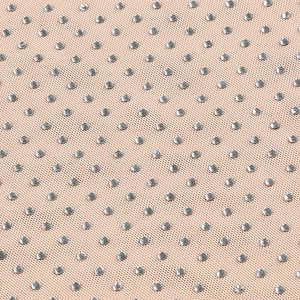 Detailed macro view of flesh-toned mesh fabric with sparkling silver rhinestones