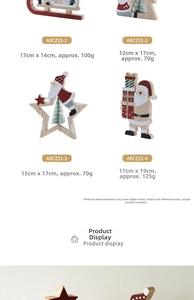 Vue détaillée des décorations de Noël en bois avec Père Noël et dimensions en cm