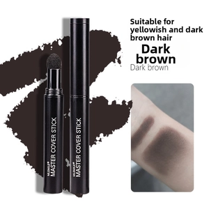 Dark brown hairline contour stick with sponge applicator and skin swatch detail
