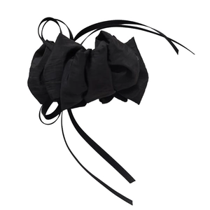 Elegant black pleated bow banana clip with cascading long ribbons for women hair styling