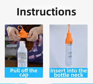 Detail showing how to stretch the orange silicone sleeve onto travel bottle necks
