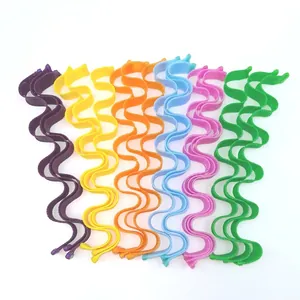 Set of 12 colorful 30cm heatless hair rollers in wave shape for natural styling