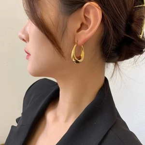 Minimalist gold teardrop earrings for women shown on model for a modern look