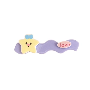Cute purple wavy hair clip with yellow star and love motif for girls' hairstyles