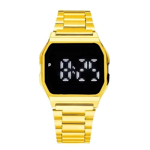 Quadratische LED Digitaluhr Retro Legierung Edelstahlarmband Alarm Stoppuhr Leuchtend Elektronisch Damen Herren