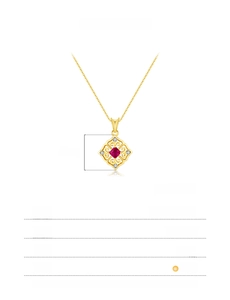 Detail of vintage S925 sterling silver necklace with ruby-red stone and gold finish