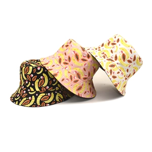 Bucket Hat Cotton Fruit Print Banana Papaya Pattern Reversible Wide Brim Sun Protection Fisherman Hat For Men Women