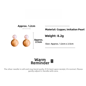 Detailed specs for retro pearl earrings with gold spheres, measuring 1.2x2.5cm