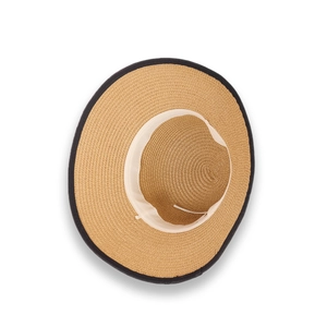 Détail de l'intérieur du chapeau de paille avec bandeau et cordon de serrage réglable