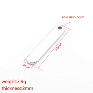 Polished silver stainless steel bar pendant blank for DIY laser engraving, 38mm x 8mm size