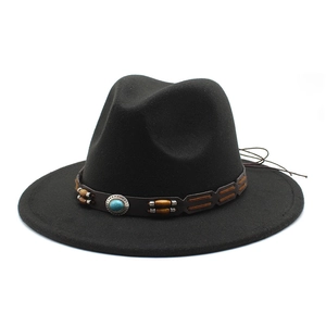 Wide Brim Fedora Hat Ethnic Bohemian Style With Turquoise Wood Beads Leather Band Vintage Jazz Felt Hat For Women Men