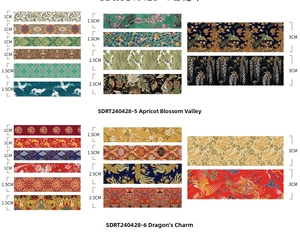 Detailed size chart showing patterns of Chinese style washi tape in various widths