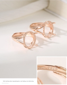 Macro detail of rose gold S925 sterling silver four-claw DIY ring setting base