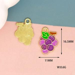 Macro view of grape enamel pendants showing purple fruit details and 16.5mm size