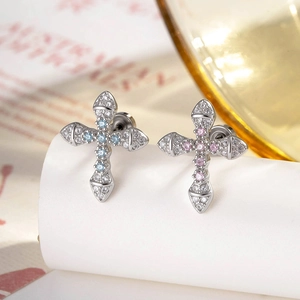 Cross Ear Cartilage Stud Titanium Steel Copper Cubic Zirconia Micro Pave Screw Flat Back Piercing Jewelry Cool Style