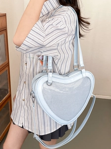 Japanese JK heart shaped ita bag in light blue PU leather with clear mesh display