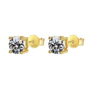 Classic S925 sterling silver gold-plated stud earrings with 1ct moissanite stones