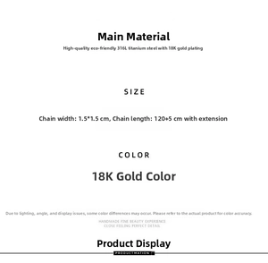 Detailed specs for 120cm dual snake chain in 18K gold plated 316L titanium steel