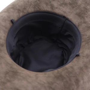 Detail of Western suede cowboy hat featuring black silk lining and internal sweatband