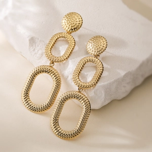 Vintage Textured Geometric Dangle Earrings Stainless Steel Gold Plated Elegant Irregular Long Drop For Women