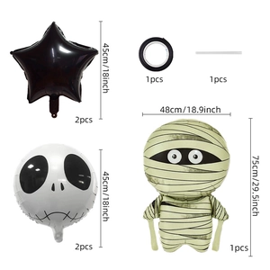 Détails du kit de ballons d'Halloween avec formes de momie et crâne et dimensions précises