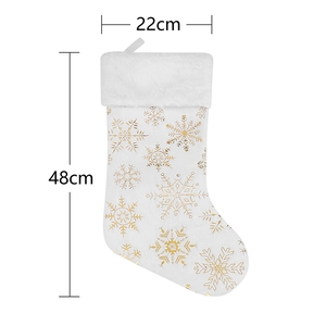 Chaussette de Noël blanche à paillettes dorées et revers en peluche, taille 48x22cm