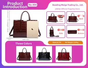 Size chart for crocodile pattern tote bag with height, width, and depth specifications