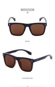 Brown lens square sunglasses C10 shown from front and 45-degree side view