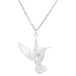 Minimalist silver hummingbird pendant necklace with delicate hollow bird design